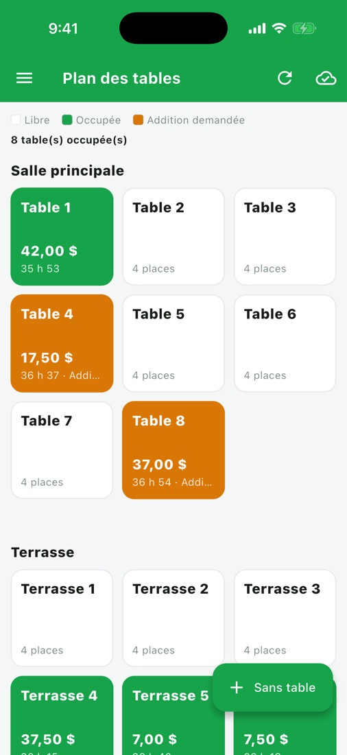 Application mobile – plan des tables