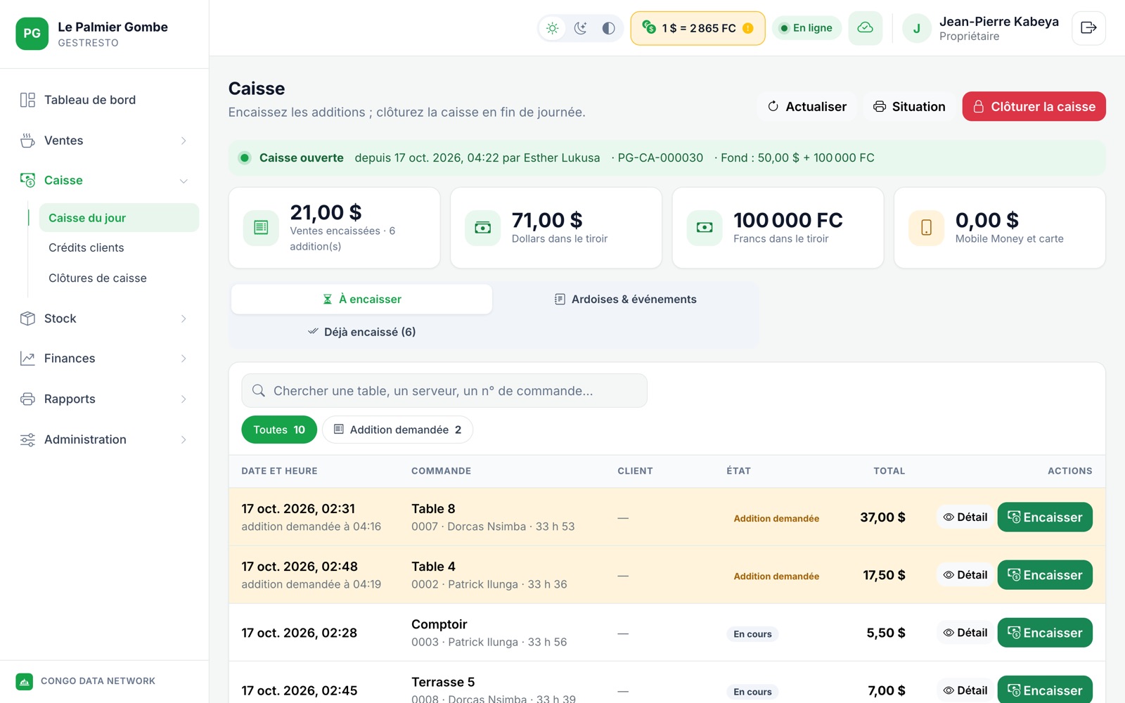 Caisse du jour GestResto